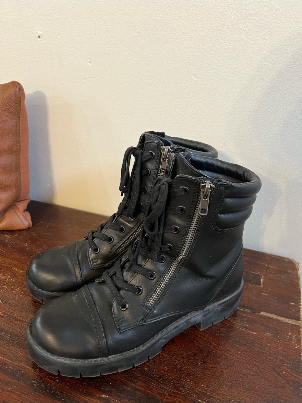 Black Womens Lace-Up double Side-Zip combat Boots